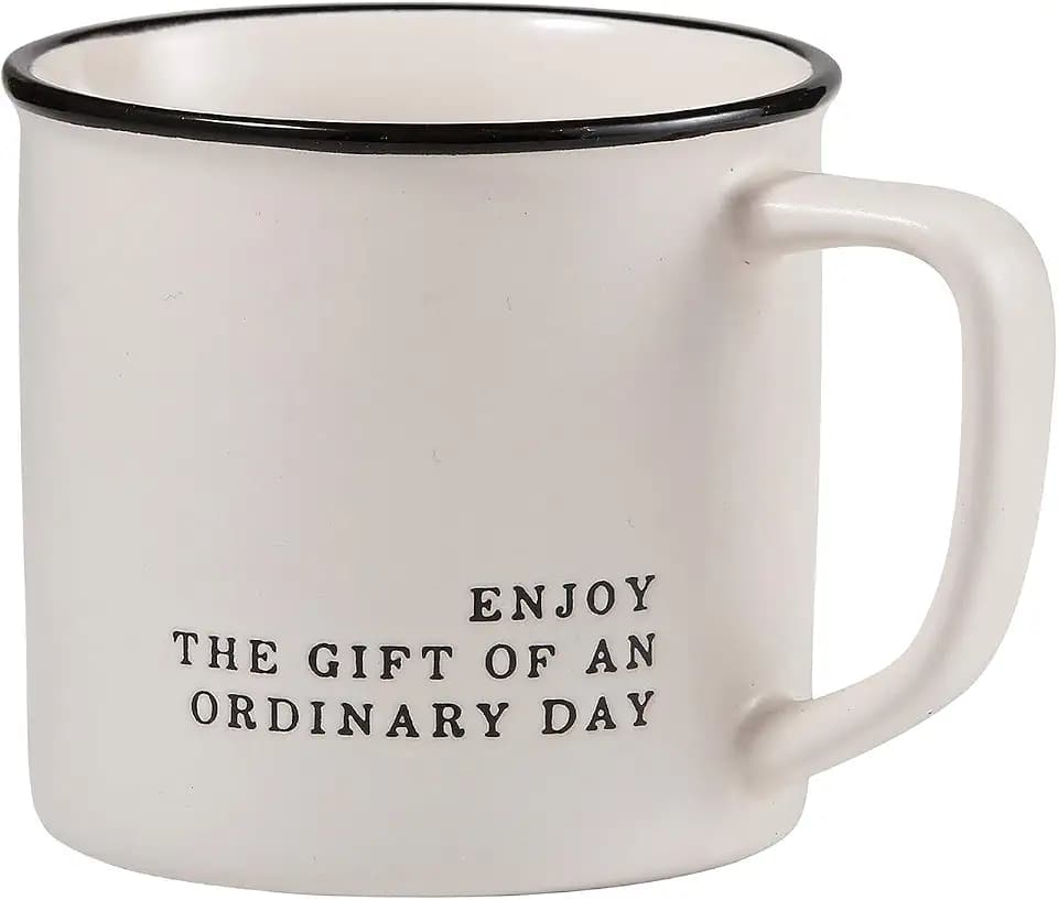 Santa Barbara Design Studio Black and White Coffee Cups Face-to-Face Designs Stoneware Mug, 16-Ounce, Enjoy The Gift of An Ordinary Day