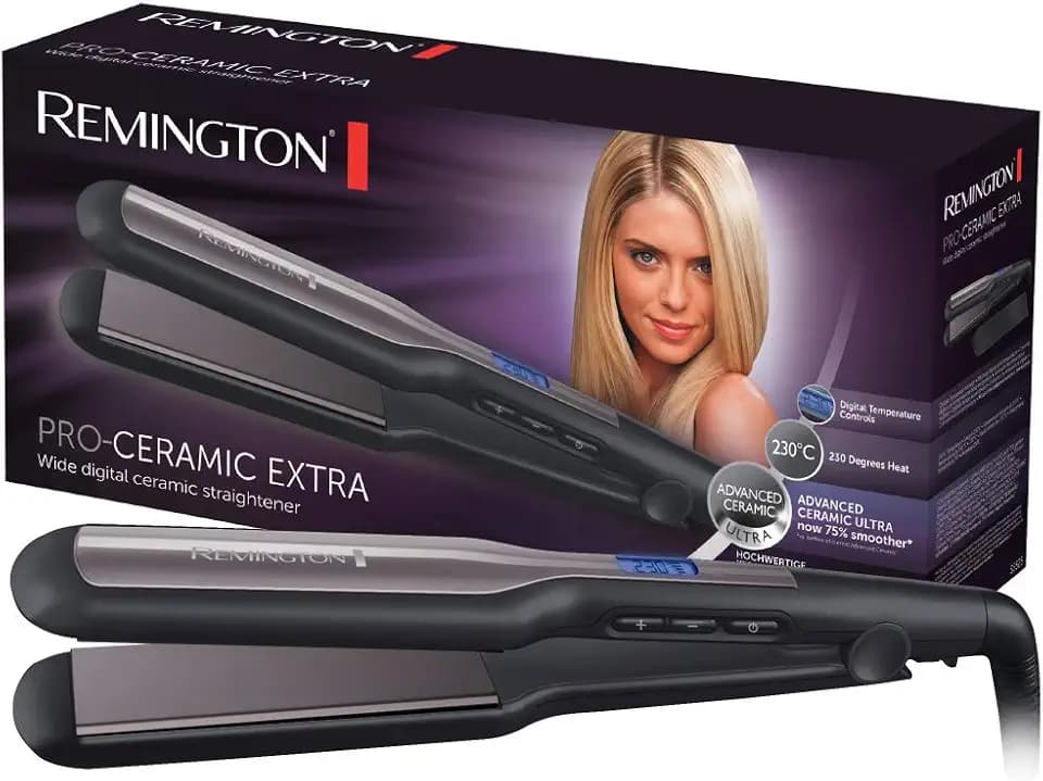 Remington Glätteisen breit Pro-Ceramic Extra (extra breite 45mm Stylingplatten -speziell für dickes, krauses, lockiges und sehr langes Haar) LCD-Display, 150-230°C, Haarglätter S5525