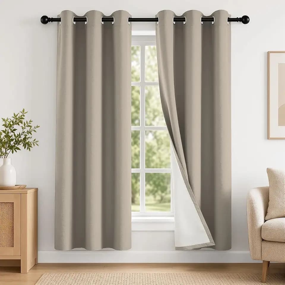 2 Panels 100% Blackout Curtains, Midweight Grommet Drapes