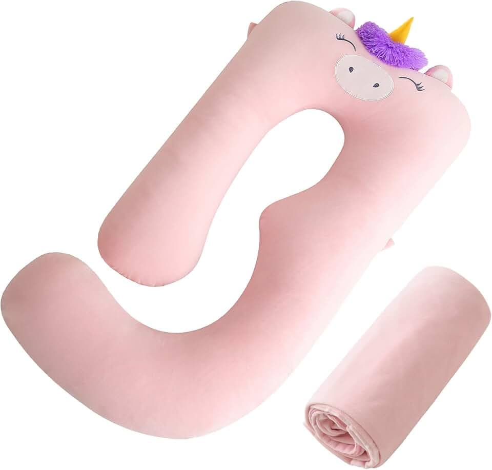 Sasttie Velvet Pregnancy Pillow Cover, U-Shaped, Pink
