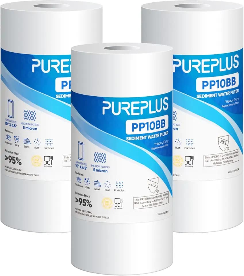 PUREPLUS 5 Micron 10"x4.5" Whole House Sediment Water Filter, 3 Pack