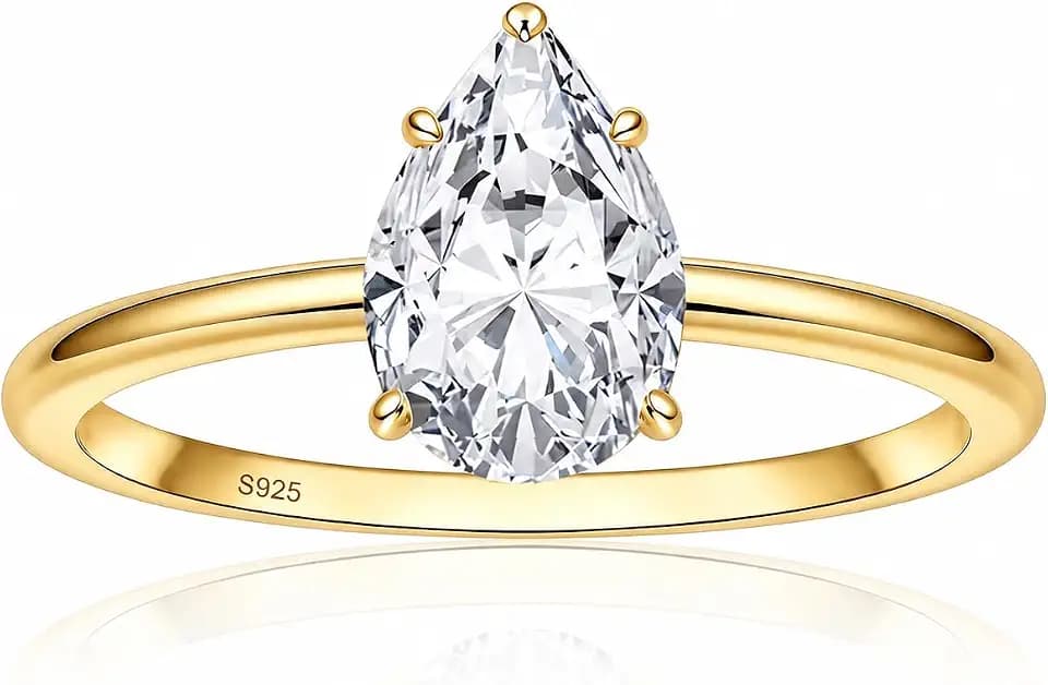 TenKa 925 Sterling Silver Pear Shaped Engagement Rings for Women