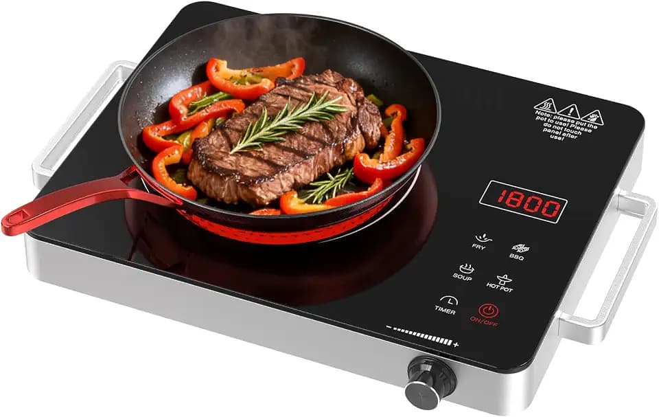 Electric Cooktop Portable Stove Single Burner 1800W Hot Plate Timer