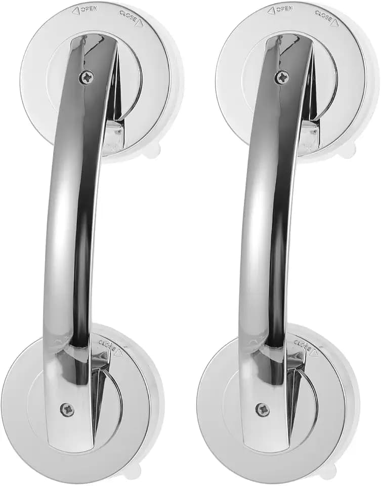 Suction Shower Door Handle Silver Shower Grab Bar for Glass Doors Portable Bathroom Safety Support for Elderly Easy Install on Smooth Surfaces 7.71 X 2.55 X 1.96 in