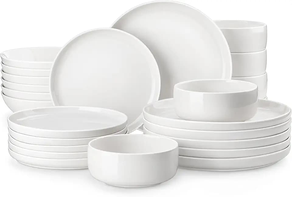 MALACASA 24 Pcs Porcelain Plates and Bowls Sets,Dinnerware Set for 6,White