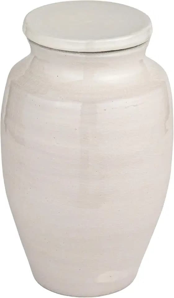 Creative Co-Op Round Terracotta Cachepot with Cover Lid, White Finish