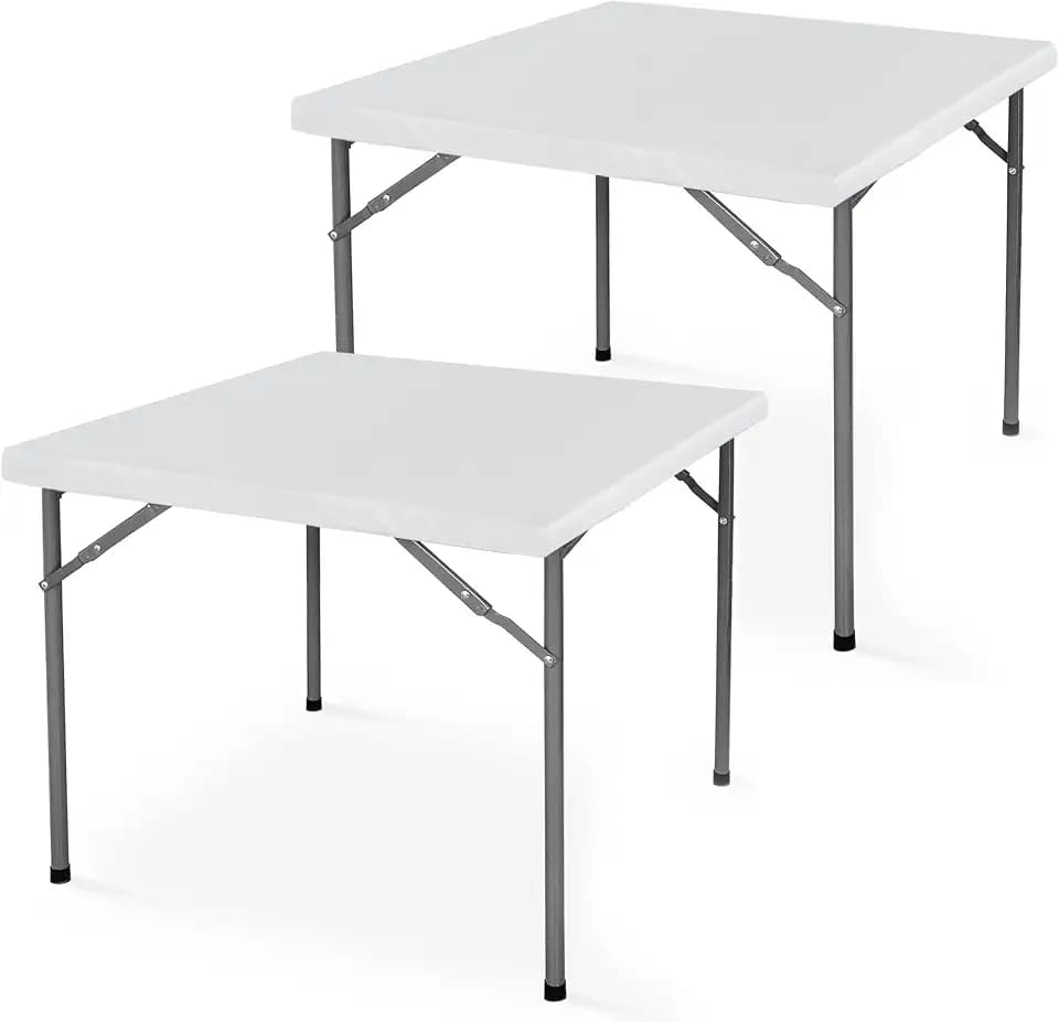 LUSHVIDA Square Fitted Table Cover Card Tablecloth 34x34 inch 2 Packs White
