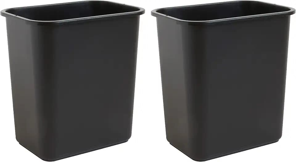 United Solutions 7.7 Gallon Trash Wastebasket, 2 Pack, Black, Under Desk