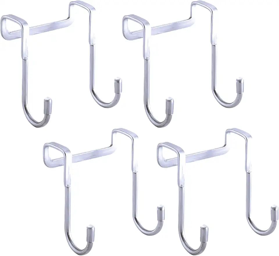 Over Cabinet Door Hook & Wardrobe Door Hook, Stainless Steel Hanging Hooks for Towels, Bags, Clothes – Bathroom Door Hooks for Towels, Kitchen Cabinet Hooks, Wardrobe Hooks, Dorm Room Hangers (4PCS)