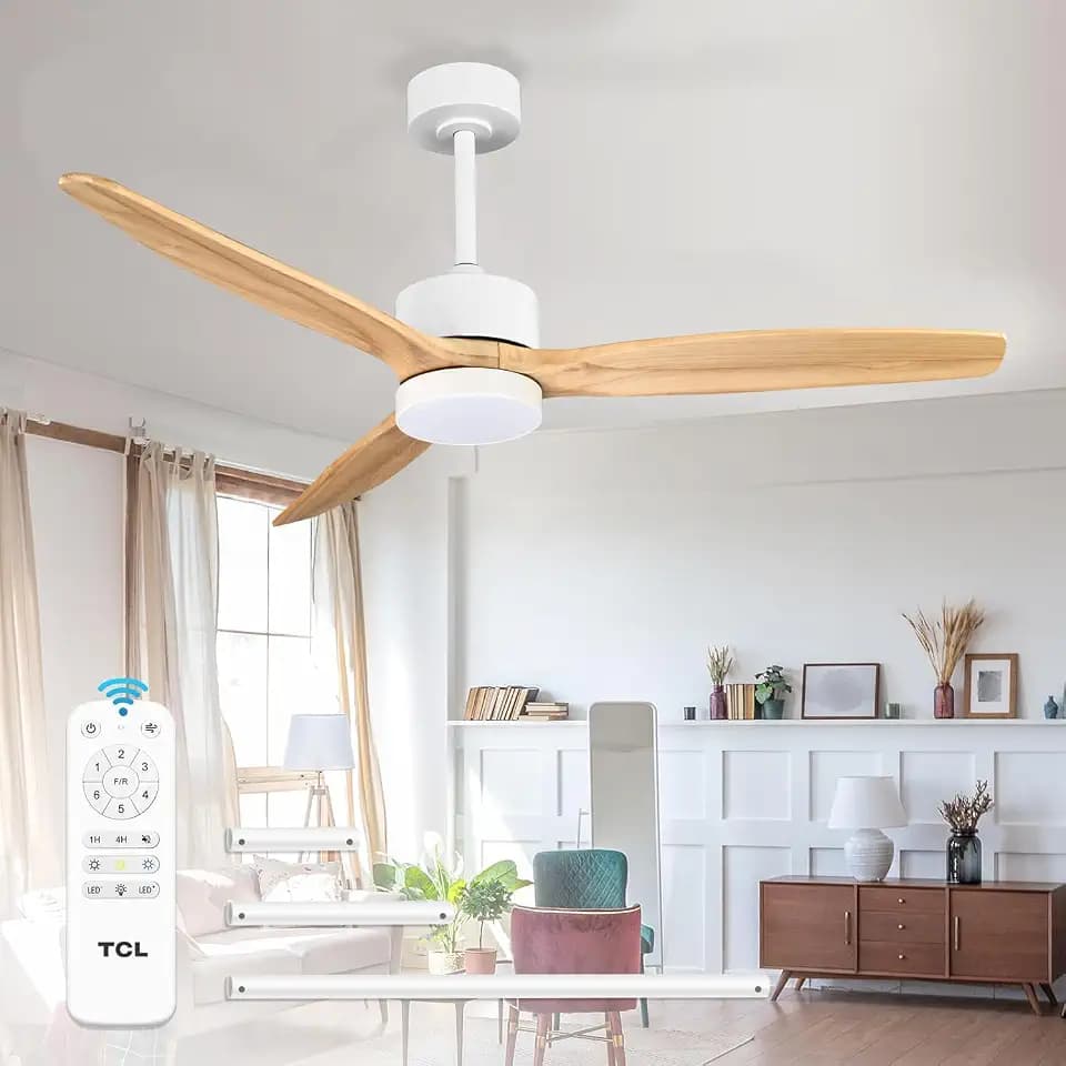TCL 52" Natural Wood Downrod Ceiling Fan with Light & Remote