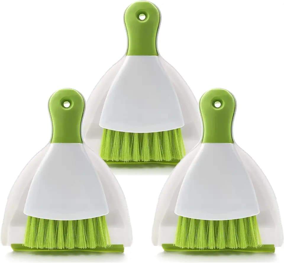 Dust pan Broom Brush Dustpan - Small Broom and Dustpan Set,Mini Broom and Dustpan, Small Dustpan and Brush Set for Home Cleaning,Sofa,Desk,Guinea Pig Cage,Cat Litter etc.(Green 3 Set)