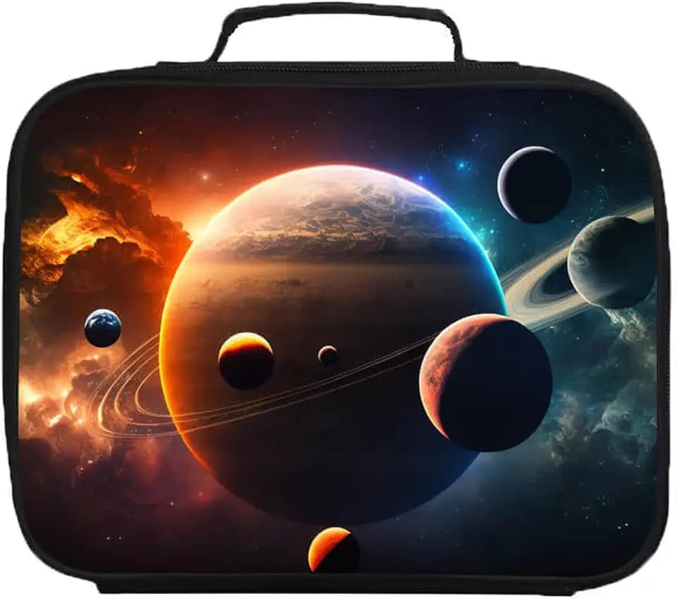 Planet Lunch Box for Kids Boys Girls, Outer Space Insulated Lunch Bag with Handle, Galaxy Reusable School Lunchbox for Children Age 6-18, Travel Picnic Food Storage Bag