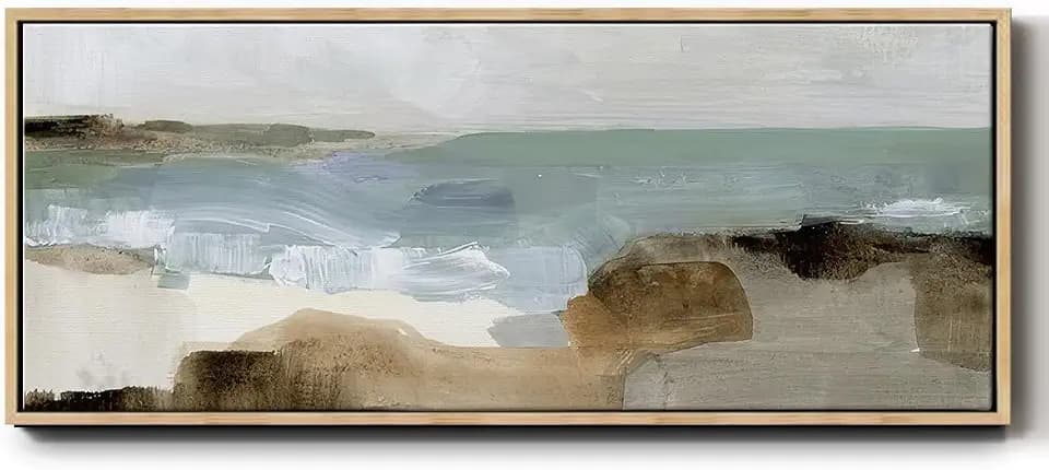 Renditions Gallery Floater Frame Abstract Paintings Where the Land Meets the Sea Nature Canvas Wall Hangings for Hotel School Farmhouse - 20"x50" Natural Frame LT620
