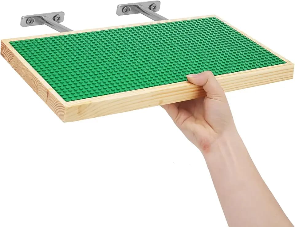 2 Pack Display Shelves for Building Bricks (16X8 Inch) Wooden Wall Mount Shelf Display for Wall 48X24 Stud Base Plate Compatible with All Toy Block Brands Green