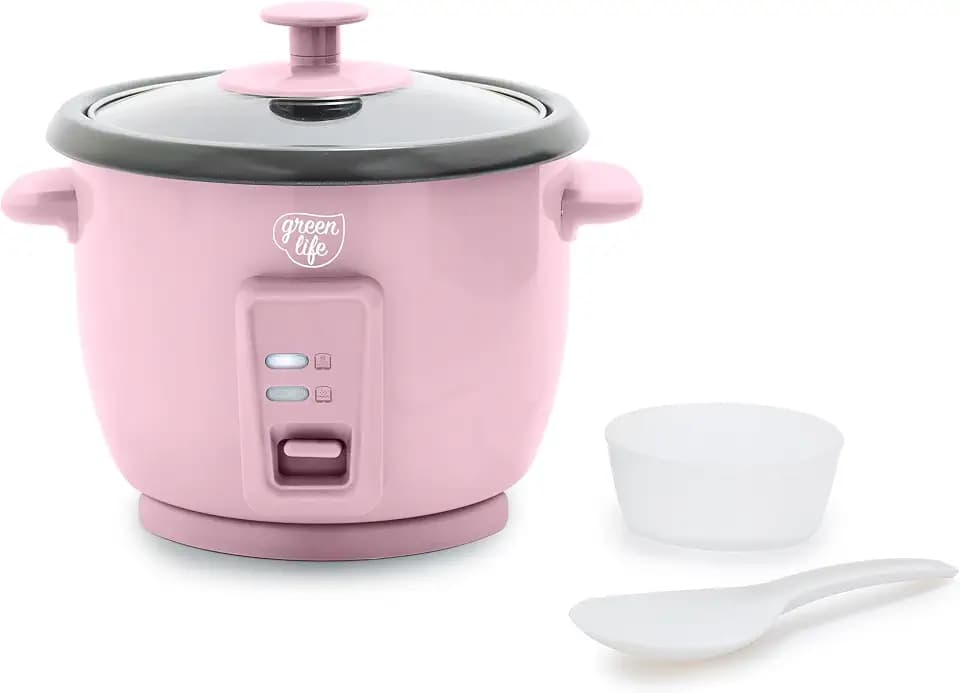 GreenLife Rice Cooker, 3-Cups Uncooked/6-Cups Cooked, Pink
