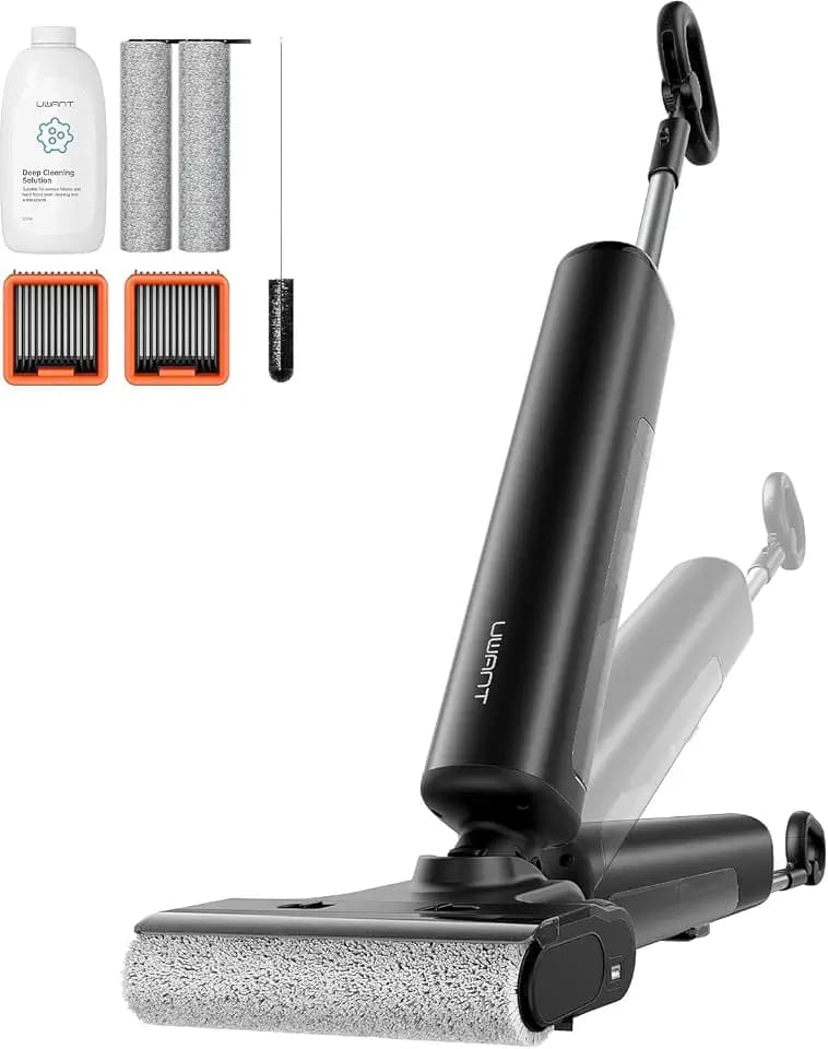 uwant Wet Dry Vacuum Cleaner, 180° Lay-Flat Vacuum Mop with 100℃ Hot Water Washing, Hot Air Drying, 23,000Pa Powerful Suction, Self-Cleaning Base, Triple-Edge Cleaning, Cordless Floor Cleaner