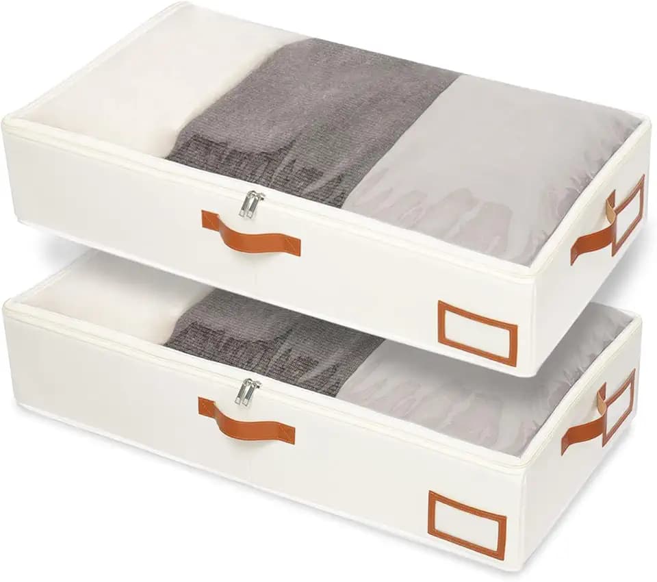 Yawinhe 27L Under Bed Storage Containers,2 Pack Blanket Bags,Beige