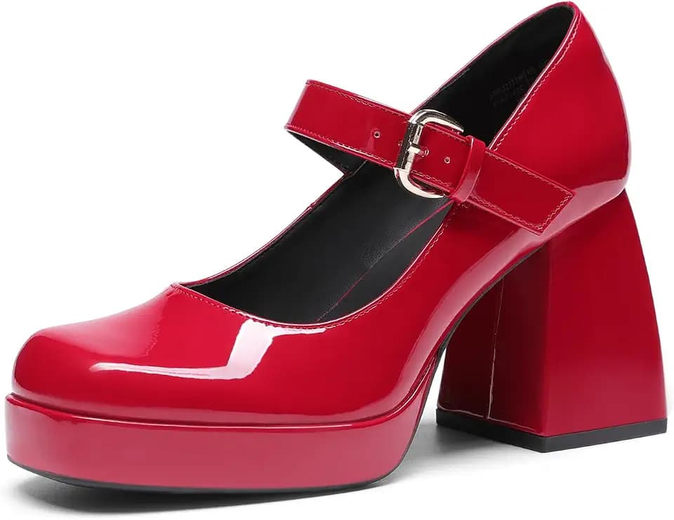 DREAM PAIRS Women's Mary Jane Platform Chunky High Heels