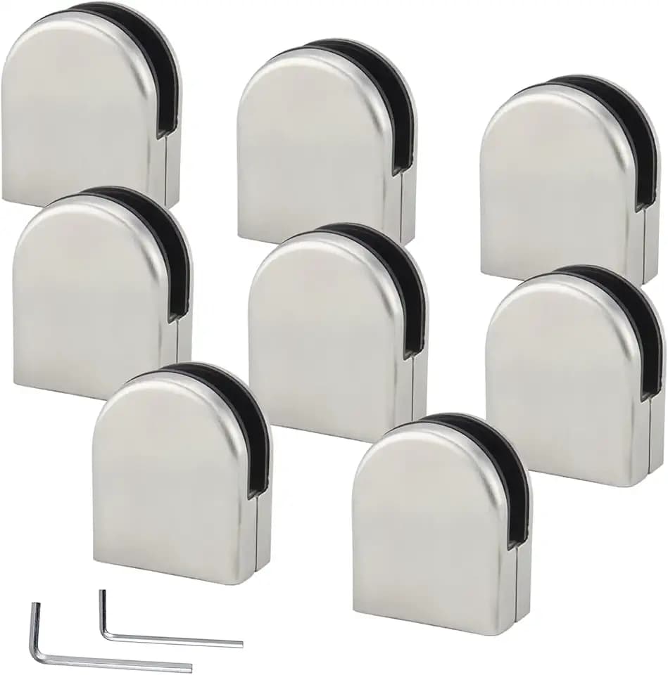(Verbesserte Version) 8 x Edelstahl Stainless Steel 304 Klemmhalter Glasklemme Glasklemmhalter Glashalter Gelände Flach Anschluss Glass Clip Größe M 8-10mm von Discoball®