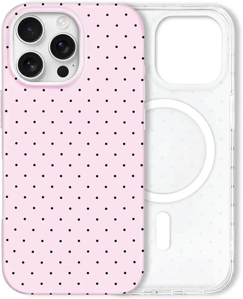 Hython for iPhone 15 Pro Max Case Cute Polka Dot Aesthetic Design Simple Cover 6.7", Thin Slim Anti-Scratch Soft TPU Bumper Shockproof Rubber Protective Phone Cases for Women Girls, Magnetic Pink