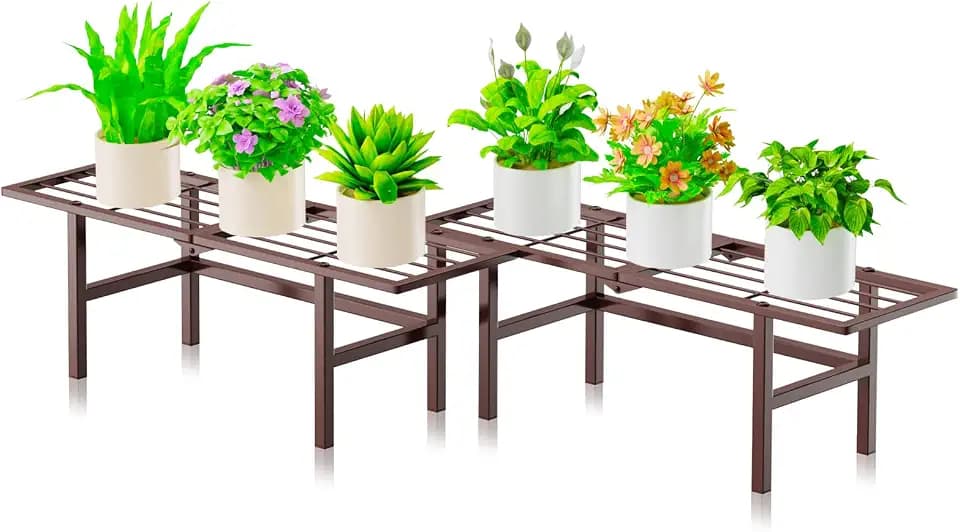 Metal Plant Stand Indoor Outdoor,2 Pack 1 Tier Plant Bench,Brown