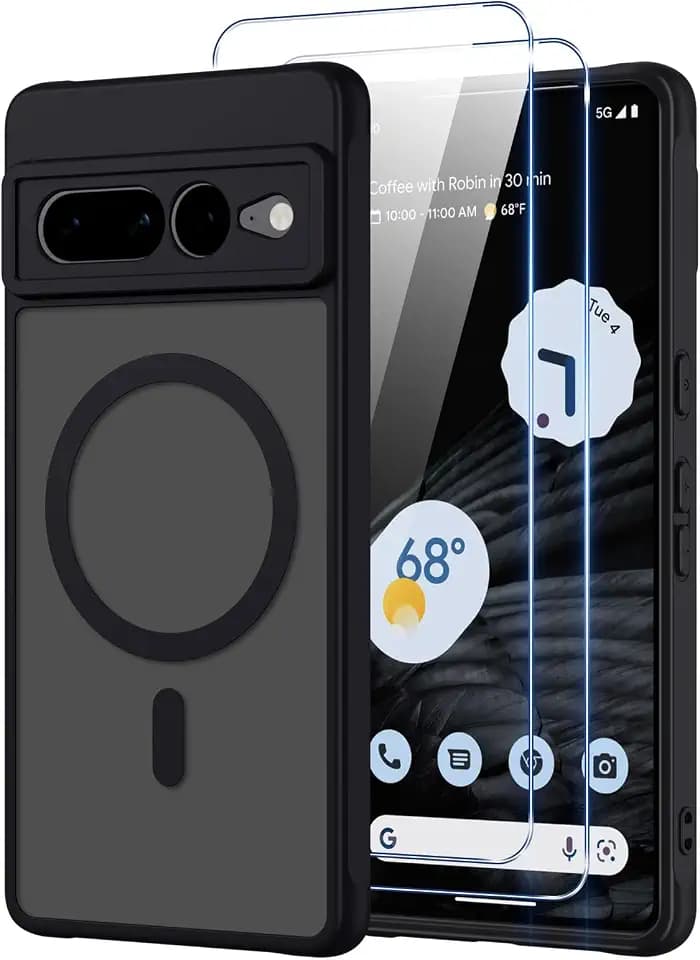 Pnakqil Magnetisch für Google Pixel 7 Pro Hülle für Magsafe,Matt Transluzente Handyhülle für Google Pixel 7 Pro mit 2 Panzer Schutz Glas,PC Härte Kratzfest Matte Dünn Magnetische Case,Schwarz