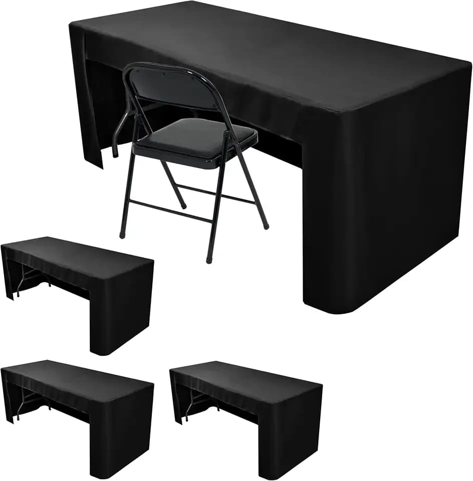 Black Tablecloths For 6 Ft Rectangle Table With Open Back For Vendor 4 Pcs