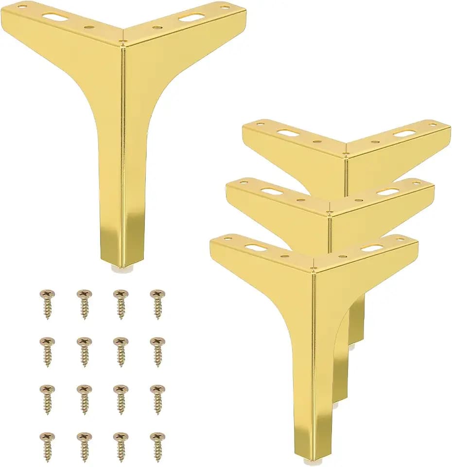 PATIKIL 6 Inch Metal Furniture Legs, 4 Pcs Triangle Furniture Replacement Feet Modern Style Couch Legs for Table Chair Cabinet Cupboard Sofa, Gold