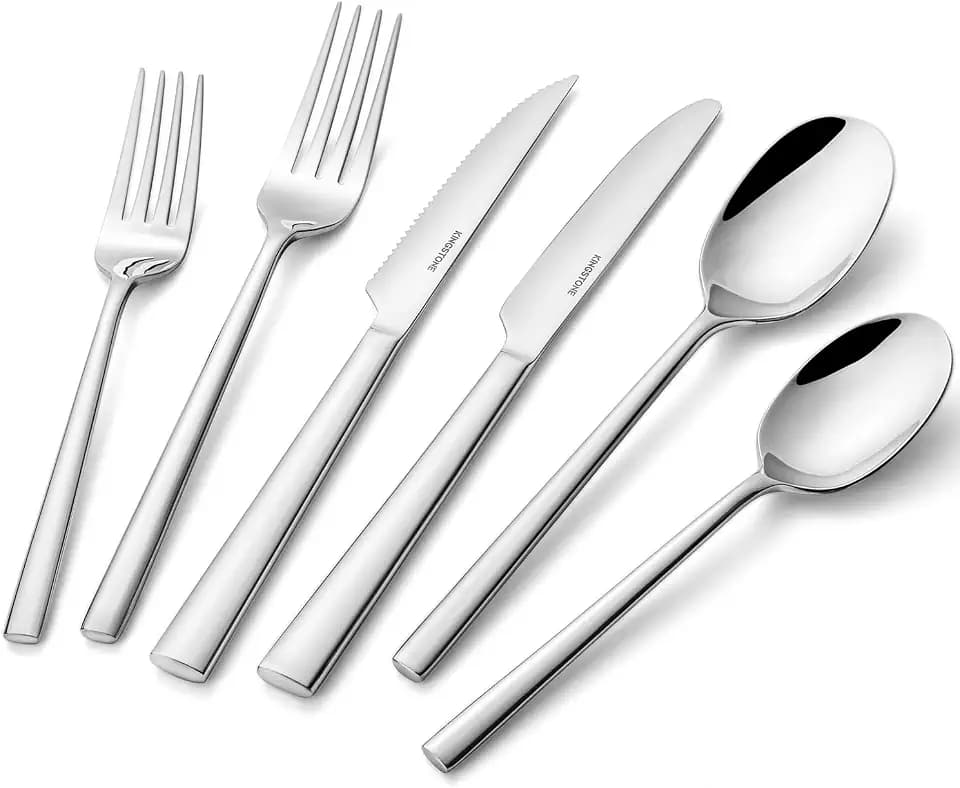 24-Piece Silverware Set with Steak Knives, Forged Flatware Cutlery for 4
