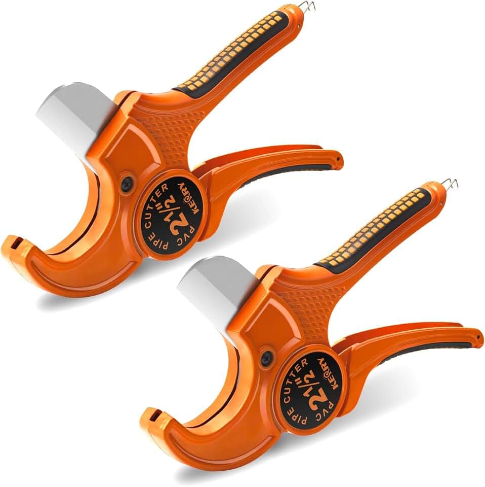 Kerry PVC Pipe Cutter, Up to 2-1/2" Ratcheting Heavy-Duty PEX POLY PE Plastic Hoses and Plumbing Tube Cutting Tool, Stainless Steel Blades, Thicken Aluminum Body Efficient Extended Handle - 2Pack