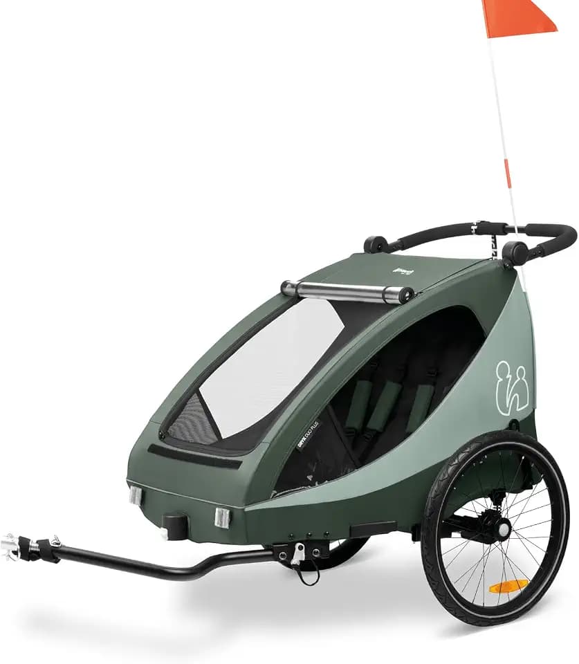 hauck Dryk Duo Plus Fahrradanhänger & Buggy 2 Kinder mit Federung, Green