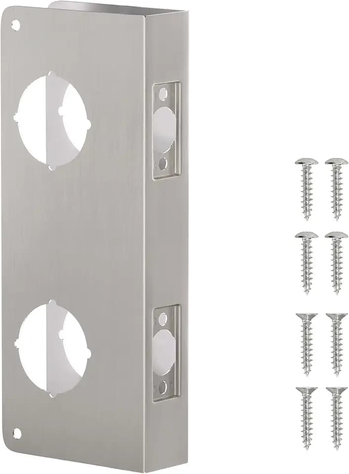 Double Hole Door Knob Reinforcement Plate, Brushed Nickel, Fits 1-3/4" Doors, 2-3/4" Backset, Door Lock and Door Knob Cover Plate, Deadbolt Cover Plate Reinforce and Repair Wood or Metal Doors