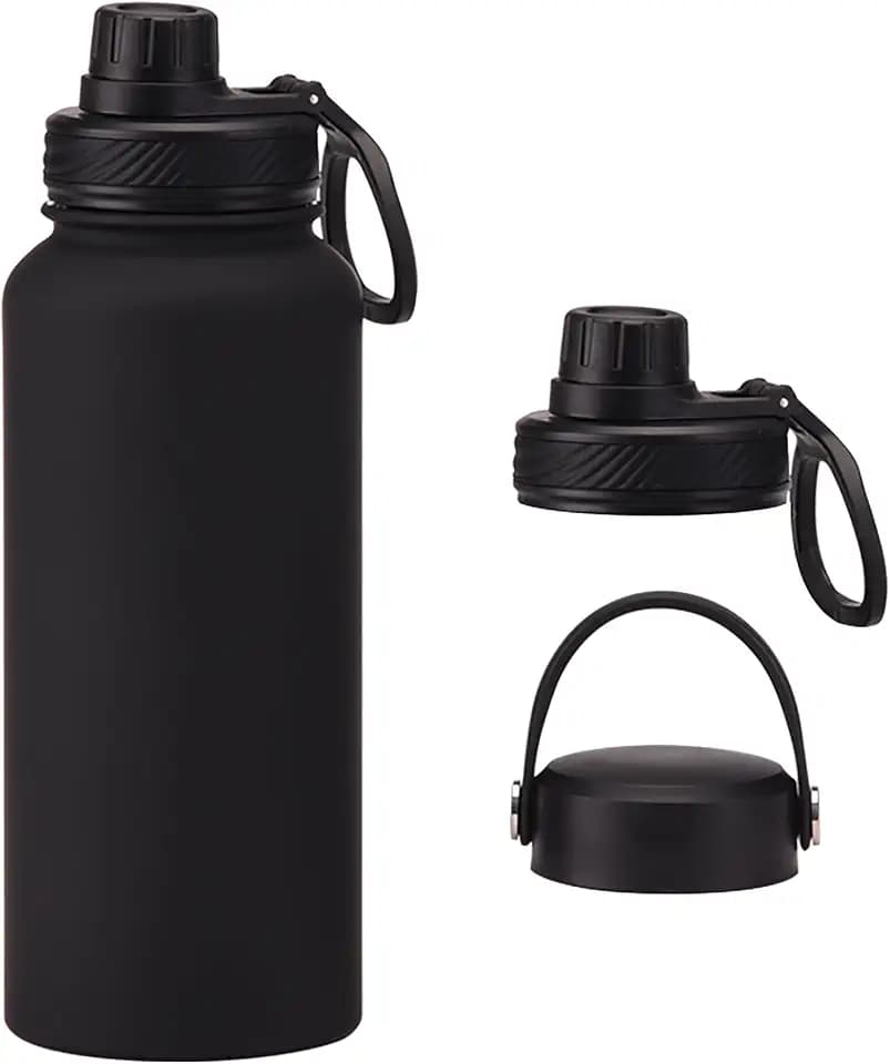 Black 32 oz Insulated Metal Stainless Steel Water Bottle
