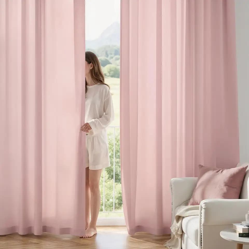 MIULEE Light Pink Privacy Sheer Curtains 2 Panels 42W x 84L