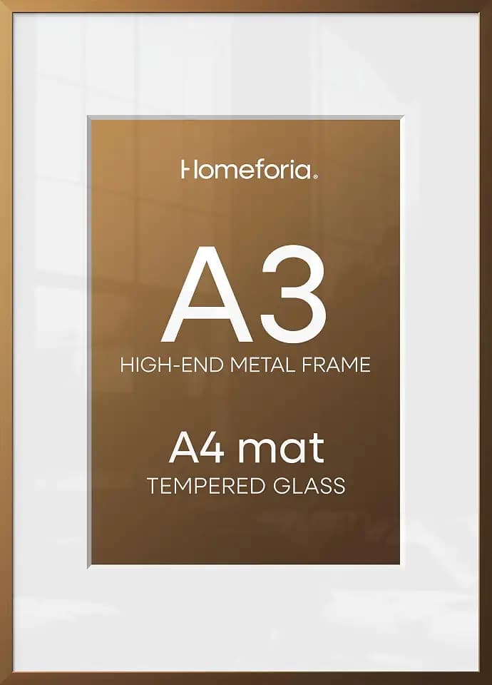 Homeforia A3 Bronze Picture Frame, High-End Metal, A4 Mat, Glass