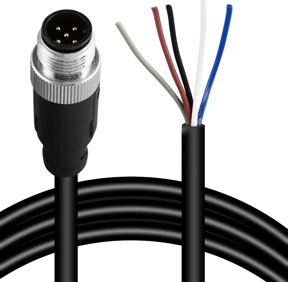 M12 5 Pins Male Connector Cables, Waterproof IP67 Solder Locking System, Brass Gold-Plated Contacts, A Code Straight Aviation Sensor Electrical Cable 60V 2A Industrial Grade Cable