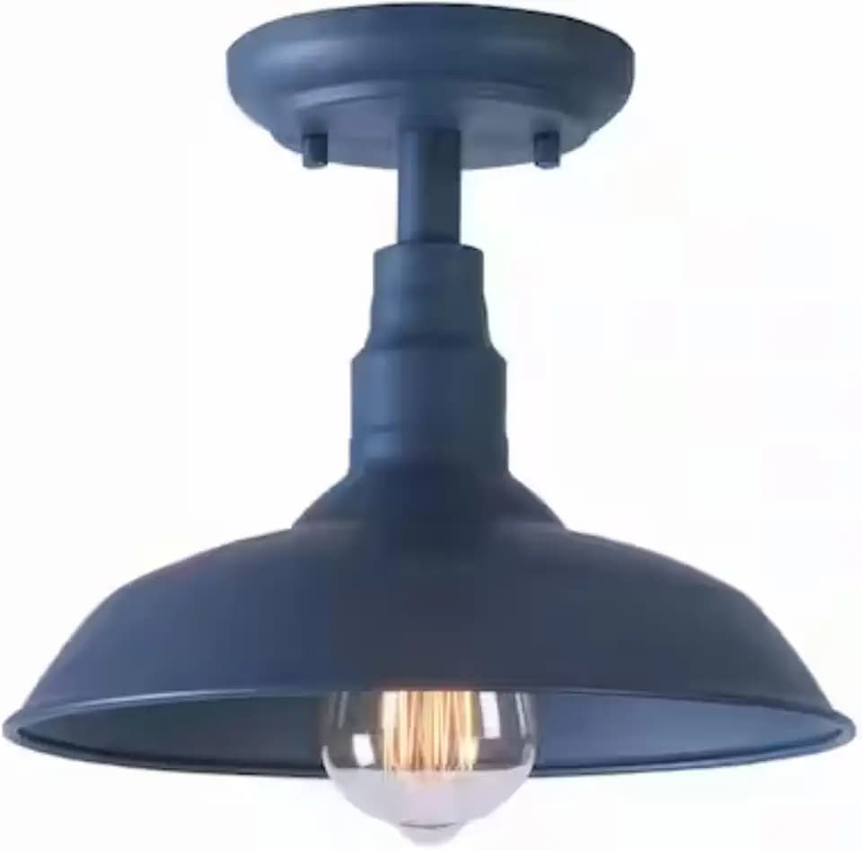 14"" in. Chic in Dark Blue Finish Semi Flush Mount Ceiling Light Stylish Metal Fixture for Indoor and Outdoor Spaces, Weather Resistant, SHEL000073