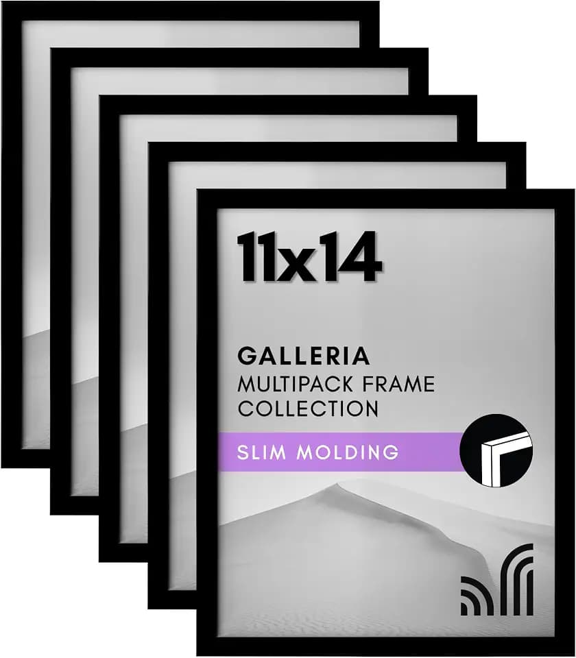 Americanflat 11x14 Picture Frame 5-Pack - Slim Molding - Black
