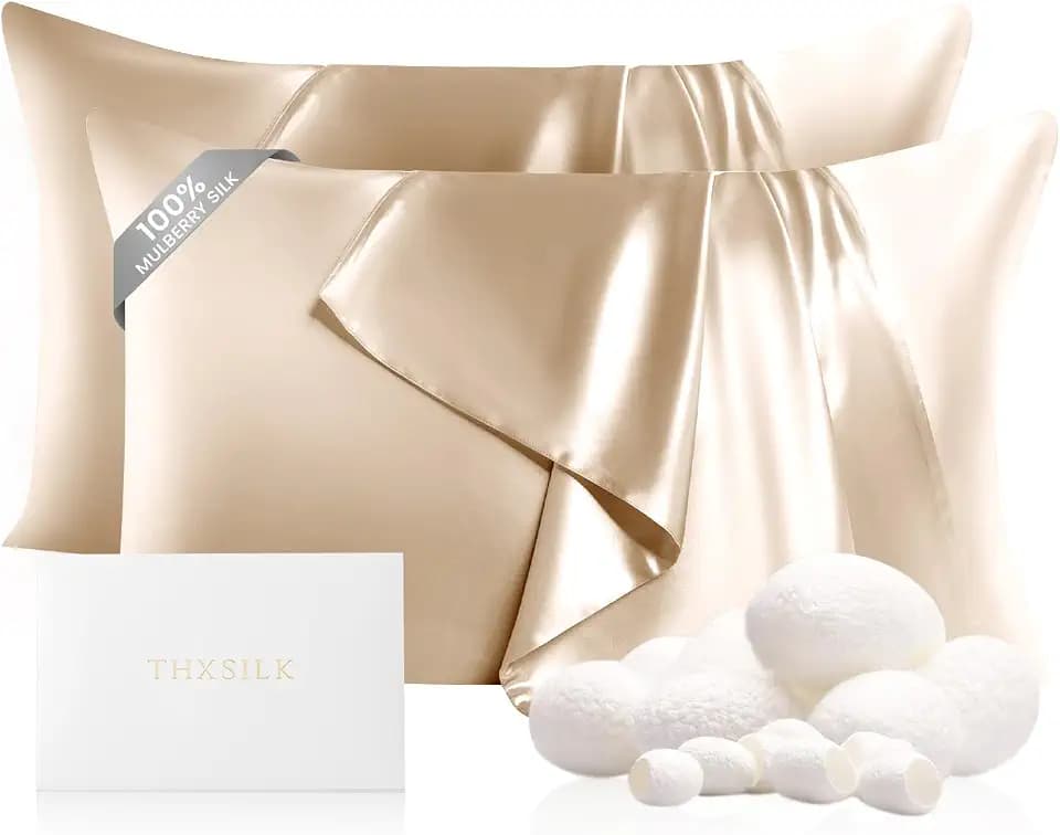 THXSILK 22 Momme Mulberry Silk Pillowcase Set, 2 Pcs, King, Beige