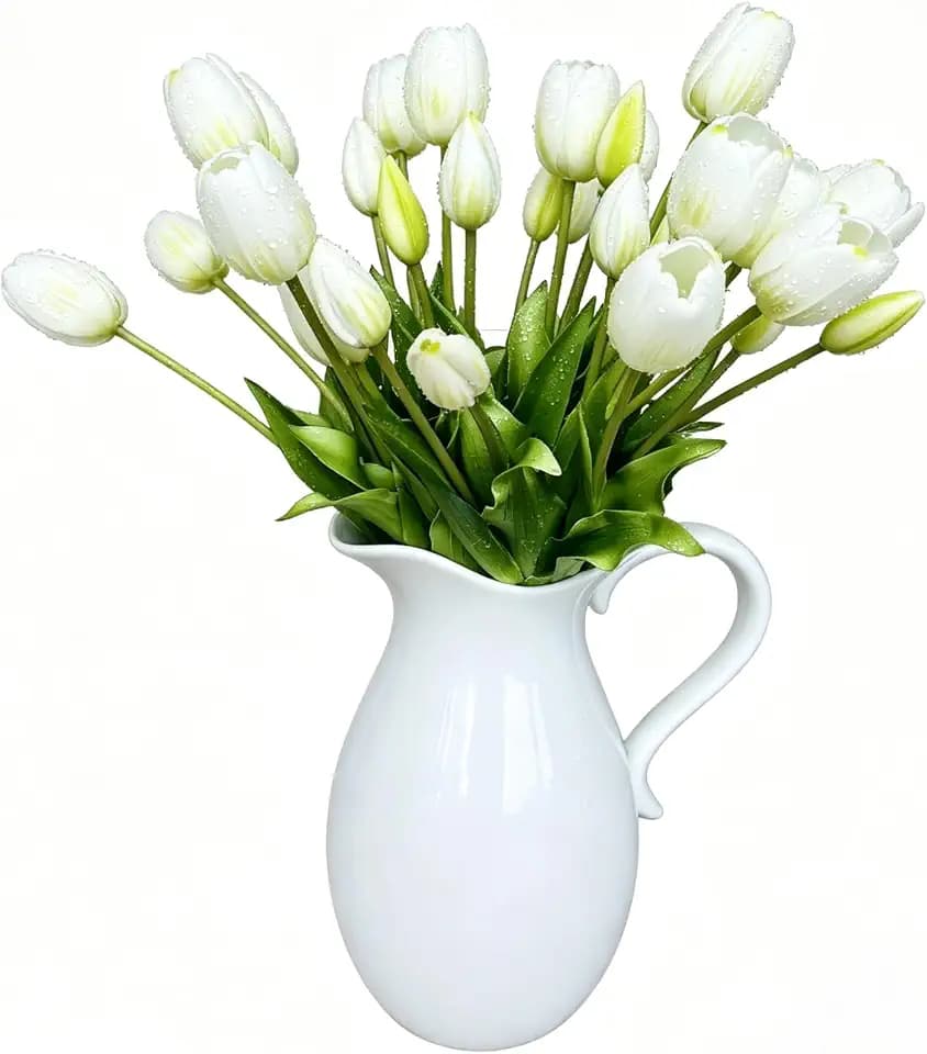 LYLYFAN 20 Pcs 15'' Artificial Tulips Flowers White Faux Tulip Flowers