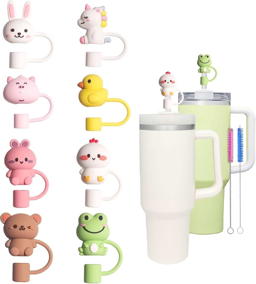 8Pcs Cute Silicone 10mm Animal Straw Covers Cap for Stanley Cup