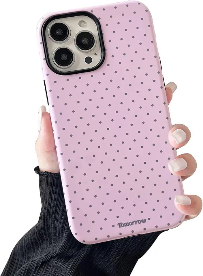 Compatible with iPhone 14 Pro Max Case, Simple Cute Aesthetic Polka Dot Pattern with Shockproof Soft TPU and Hard PC Protective Phone Case for Women Designed for iPhone 14 Pro Max 6.7"-Pink