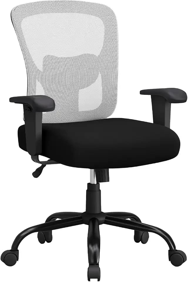 BestOffice Big & Tall Office Chair, 500 lb Capacity Mesh Desk Seating with Lumbar Support, Wide Seat, Adjustable Arms, Rolling Swivel High-Back Ergonomic Executive Task Model for Home Office, White
