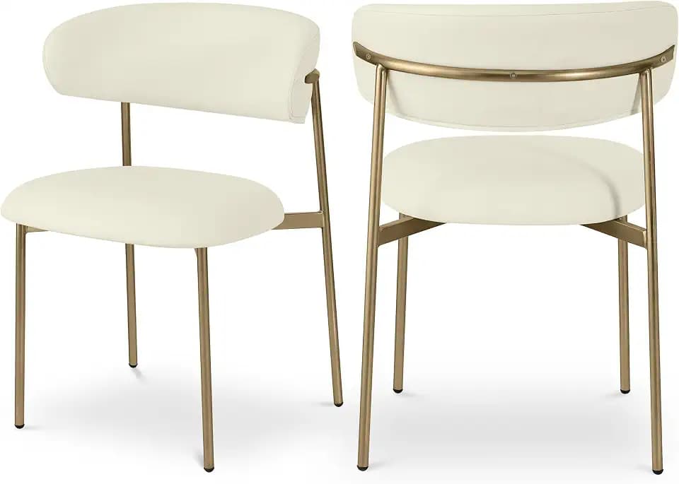 Meridian Furniture 759Cream-C Lupita Collection Modern | Contemporary Dining Chair with Soft Cream Vegan Leather, Brushed Gold Metal Frame, 21.5" W x 23" D x 31.5" H, Cream, Set of 2