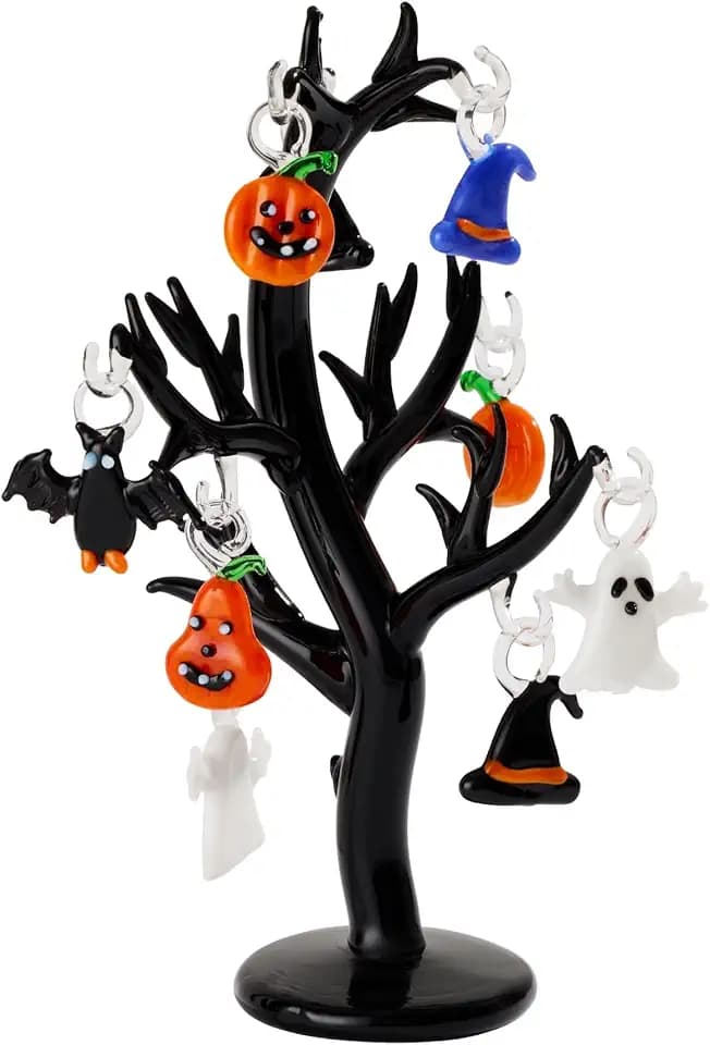 RCS Gifts Red Carpet Studios Halloween Glass Tabletop Tree with 9 Whimsical Ornaments, Black, 9.5" x 3"