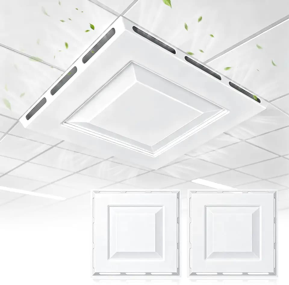 2-Pack 4-Way 24"x24" Ceiling Air Diverter, Vent Deflector Fits 2x2 FT Drop Ceiling Grid, No-Tool Rest-On Mount Without Ceiling Damage, Air Redirector for Commercial Office, Classroom & Medical Clinic