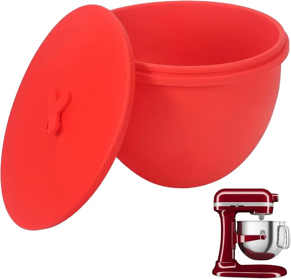 Silicone Bowl Liners for KitchenAid 7Qt Stand Mixers, Mixing Bowl Inserts with Lids, Replacement Mixer Accessories (Red, 7QT)