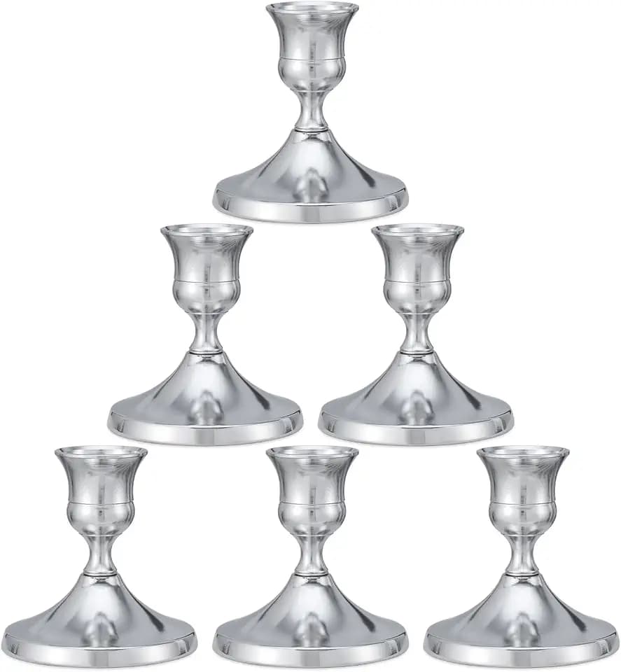 Candlestick Holders Taper Candle Holders, 6PCS Silver Candle Holder Set for Table Centerpiece, Vintage Candle Stand for Table Centerpieces, Home Decor,Weddings,Festival and Parties