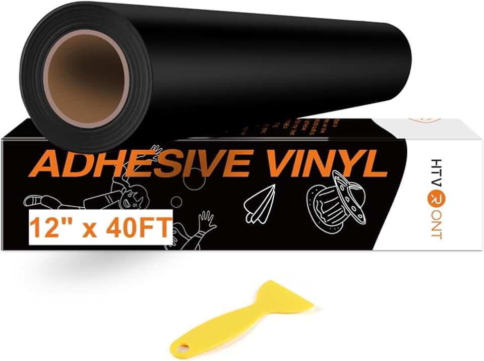 HTVRONT Black Permanent Vinyl, 12" x 40 FT, Matte Adhesive Vinyl Roll