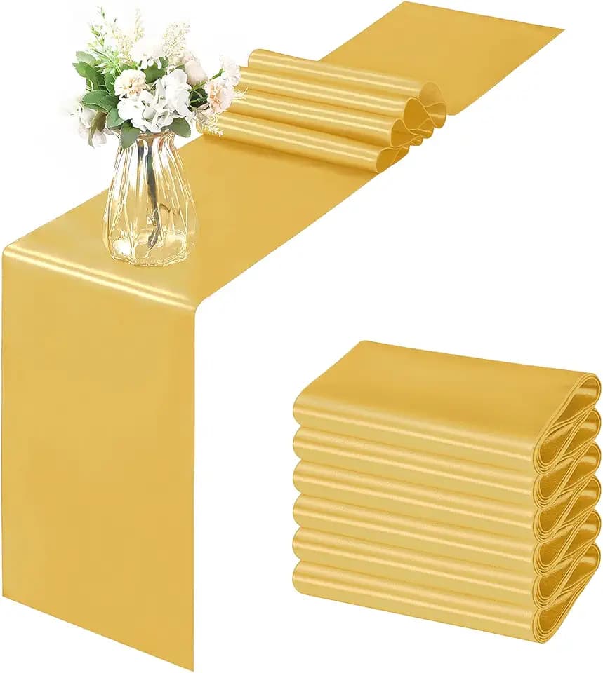 Horbaunal 6 Pack Satin Runners 12 x 108 Inch, Luxury Gold
